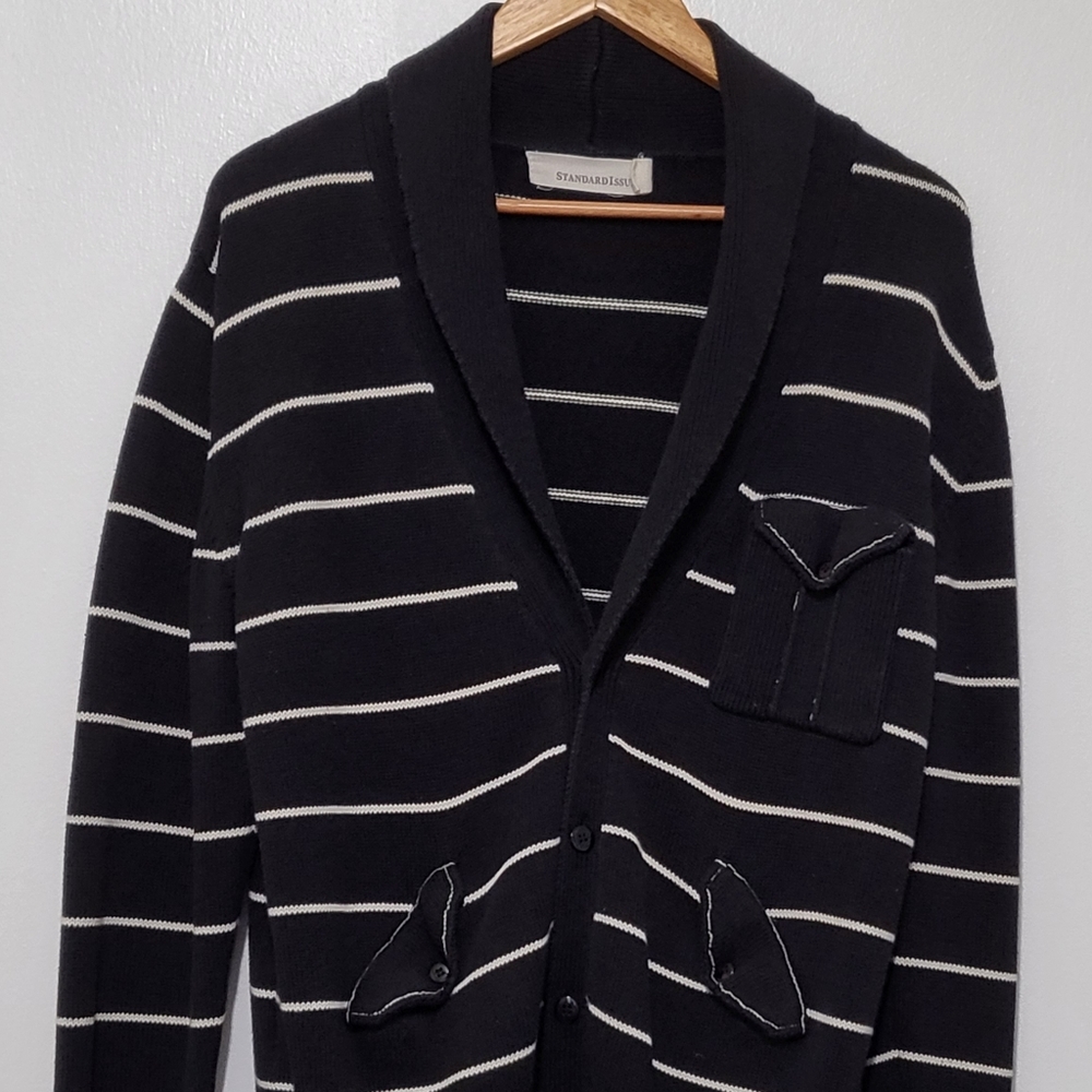 Standard issue black with white stripes cardigan M